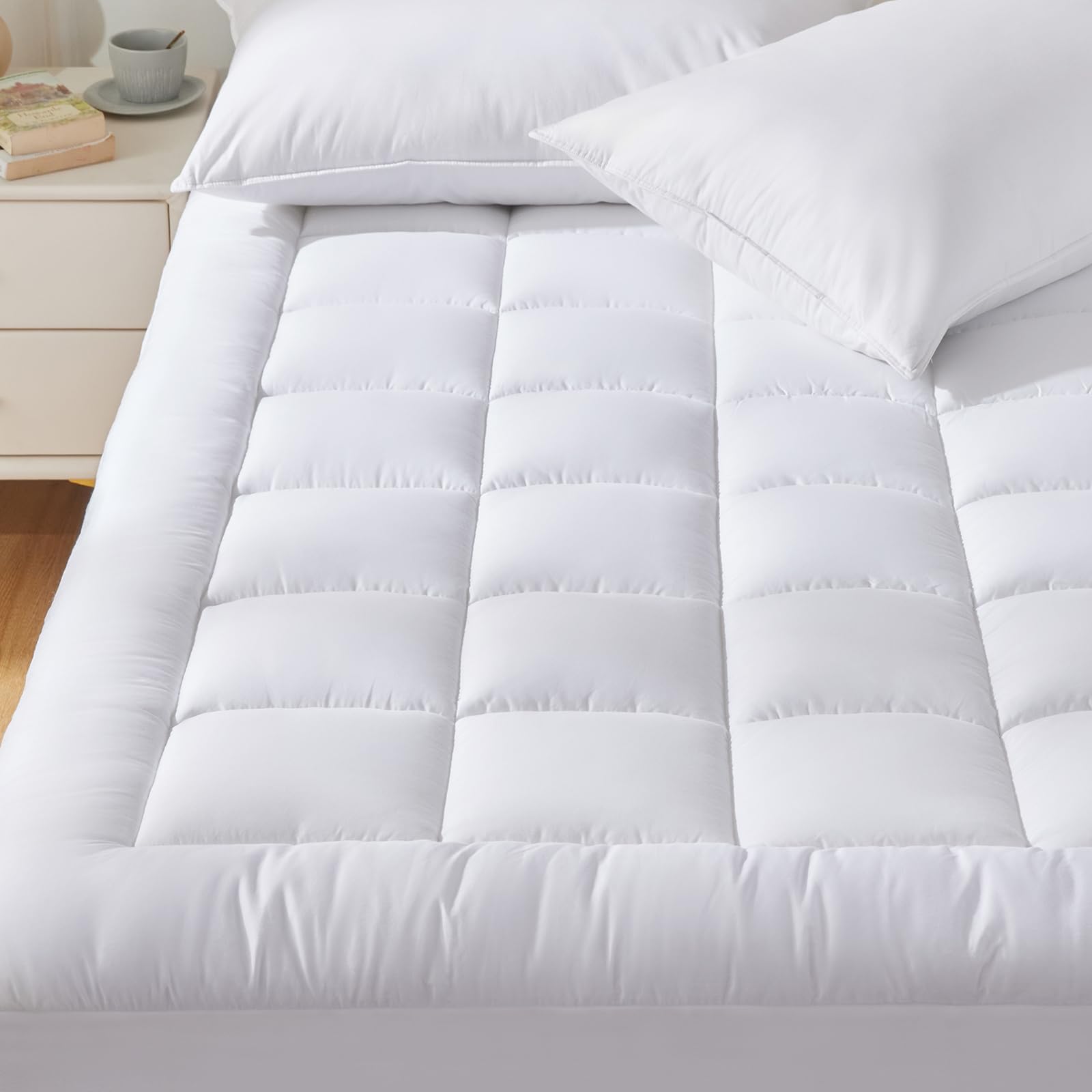 Cozylux Queen Size Mattress Pad Pillow Top Cotton Mattress Topper 8-21' Deep Pocket Mattress Cover Quilted Fitted Cooling 450Gs